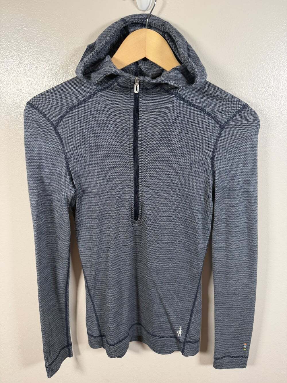 Smartwool Hooded Half Zip Womens Size Small Merino Wool Base Layer Blue Hiking
